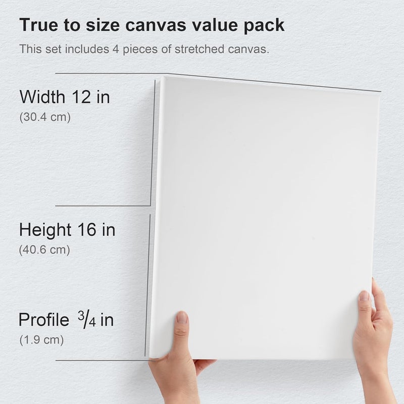 Phoenix Professional Stretched Watercolor Canvas - 12x16 Inch/4 Pack, 100% Cotton Water Color Canvases for Painting, 8 Oz. / 260g White Blank Medium Texture Canvas for Water Based Paints - Image 2